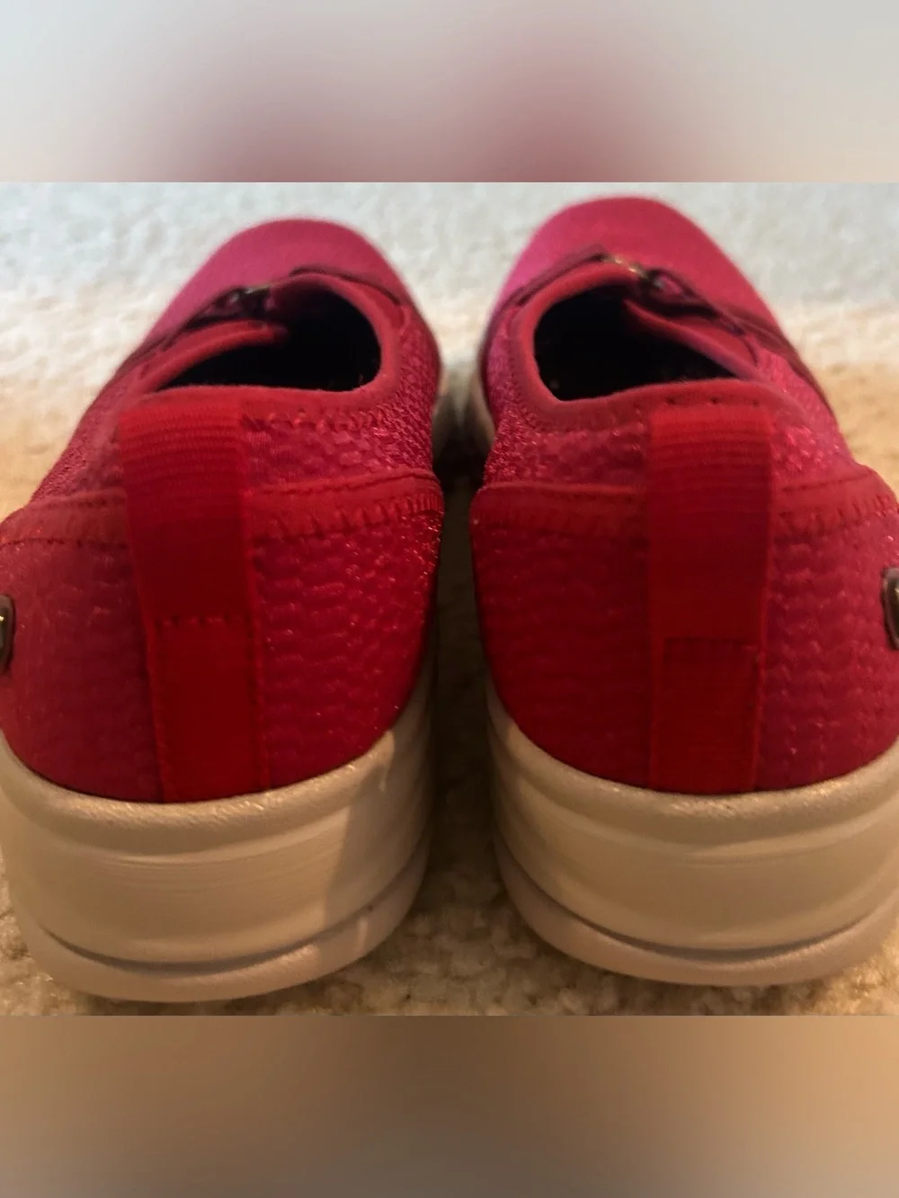 Bzees Women's Niche Slip-On Sneakers in Merlot Red with Gold Logo Accent 8.5
